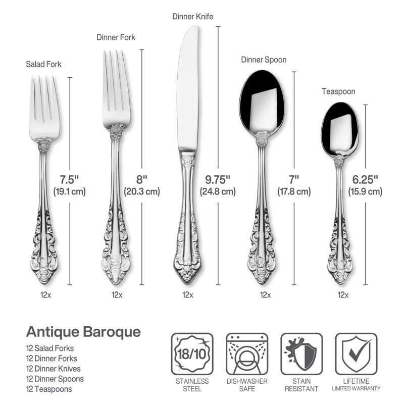 Wallace Antique Baroque 65-Piece 18/10 Stainless Steel Flatware